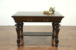Oak Classical 1900 Antique Writing Desk or Library Table, Fluted Legs