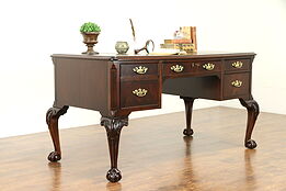 Georgian Vintage Carved Mahogany Library Desk, Tooled Leather, Hekman  #31251