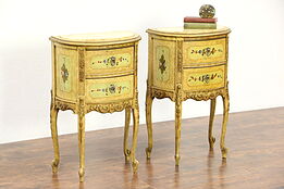 Pair of Marble Top 1930's Vintage Hand-Painted Nightstands or End Tables