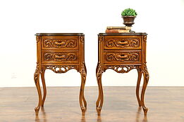 Pair of Inlaid Marquetry Antique Carved Nightstands, Lamp or End Tables #31232