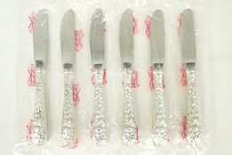 Repousse Kirk Stieff Sterling Silver Set of 6 Butter Knives, New in Bag #29047
