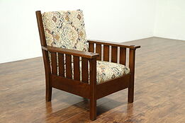 Arts & Crafts Mission Oak Antique 1905 Craftsman Chair, New Upholstery