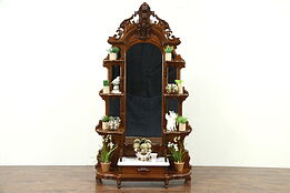 Victorian 1860 Antique Hand Carved Walnut Etagere or What Not, Marble
