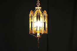 Leaded Stained Glass 1920 Antique Hall Light Fixture