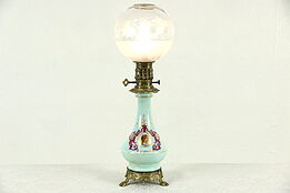 French 1870's Antique Oil Lamp Empress Eugenie Portrait, Electrified