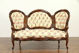 Victorian Antique Faux Rosewood Carved Walnut Sofa, Recent Upholstery #31632