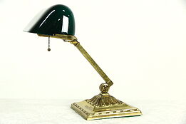 Emeralite Emerald Green 1916 Pat. Antique Brass Banker Desk or Piano Lamp