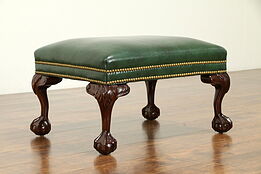 Georgian Style Vintage Carved Leather Foot Stool, Ottoman or Bench #31299