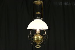 Victorian 1880 Antique Brass Hanging Lamp or Chandelier, Electrified