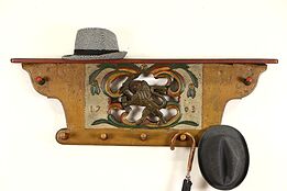 Tyrolean Austria Folk Art Carved & Painted Wall Hat Rack, Dated 1703