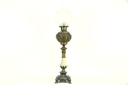 Victorian Antique 1890's Pewter, Brass & Onyx Oil Banquet Lamp, Electrified