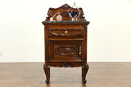 Italian Antique Carved Walnut Nightstand, Black Marble #31625