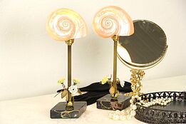 Pair of Marble & Nautilus Sea Shell Vintage Boudoir Lamps