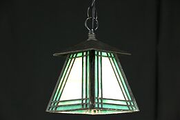 Arts & Crafts Antique Leaded Stained Glass Pendant Ceiling Light Fixture