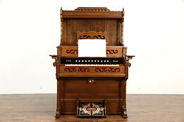 Victorian 1890 Antique Walnut Rebuilt Pump Reed Organ, Signed Estey Vermont
