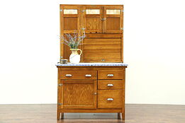 Oak Hoosier Antique Kitchen Pantry Cupboard, Stained Glass, Sifter, Roll, Wilson