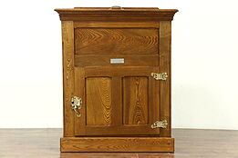 Oak 1895 Antique Kitchen Pantry Ice Box Refrigerator, Signed Monitor