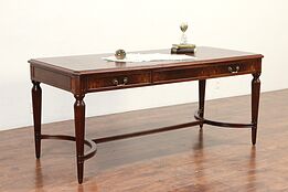 Walnut & Burl Vintage Library or Conference Table Writing Desk, 2 Drawers #29834