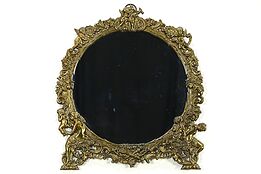 Angels & Cherubs Antique Early 1900's Iron Frame Mirror