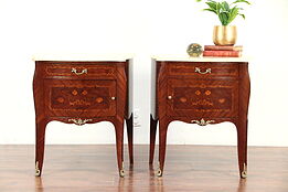 Pair Italian Marquetry Small Chests, Nightstands, End Tables, Onyx Tops  #29873