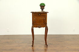 French Antique Hand Carved Walnut Nightstand, Marble Top #31204