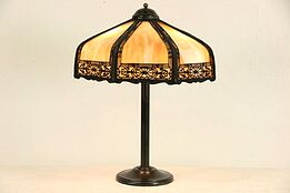 Stained Glass Curved Panel Shade Antique 1915 Lamp
