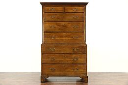 Georgian Period Oak Tall Chest on Chest or Highboy, 1790 Antique from England