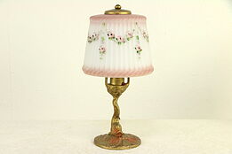 Dolphin Antique Boudoir Lamp, Etched Glass Hand Painted Shade #30202