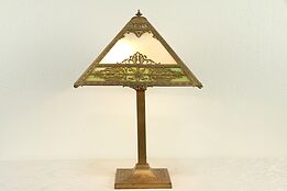 Pyramid Shape Stained Glass Shade Antique Lamp #31602