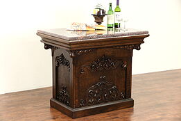 Carved Oak 1890 Antique Kitchen Island, Wine Tasting Table, Granite Top