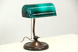 Verdelite Antique Banker Lamp for Rolltop Desk or Piano, Green Shade Pat. 1917