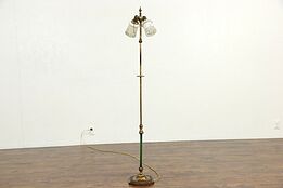 Floor Lamp, 1920 Antique Gold Leaf Base, Hand Painted Glass Shades