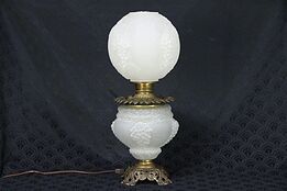 Victorian Antique Oil or Kerosene Lamp, Electrified, Grapes Satin Glass #29956