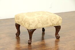 Footstool, Antique Carved Mahogany Legs, New Upholstery #31101