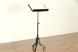 Music Stand or Lectern, Antique Adjustable Iron Base, Cherry Desk #32028