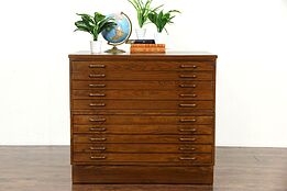 Stacking Oak 10 Drawer Vintage Map Chest, Drawing or Document File