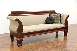 Empire Period 1835 Antique Carved Mahogany Sofa, New Upholstery