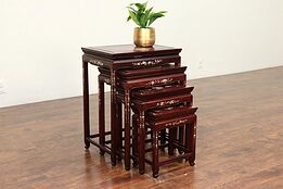 Set of 4 Vintage Rosewood & Inlaid Pearl Chinese Nesting Tables  #29853