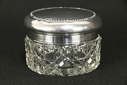 Victorian Antique 1900 Cut Crystal Boudoir Jar, Sterling Silver Lid #30225