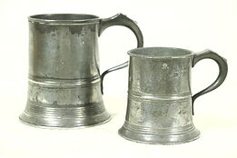 Pair Antique English Pewter Mugs, Hallmarked Joseph Morgan, Royal Stamps
