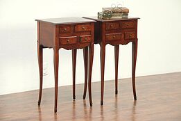 Pair of Vintage Cherry & Burl Carved Nightstands or End Tables #28949