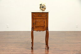 French Carved Oak Antique 1895 Nightstand, Marble Top #29238