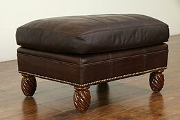 Leather Vintage Stool, Bench or Ottoman, Brass Nailhead Trim, Classic #31435