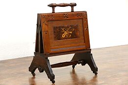 Victorian Eastlake Antique Music Caddy or Magazine Rack, Burl & Marquetry