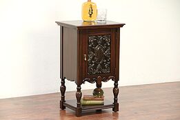 English Tudor Antique Chairside Table, Humidor Smoking Stand #29570