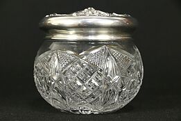 Victorian Antique Cut Glass Boudoir Jar, Sterling Silver Lid with Angel #30224
