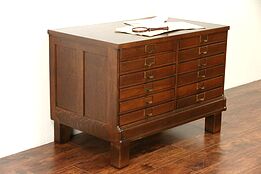 Oak 1915 Antique Map Chest, 12 Drawer Document or Art Drawing File
