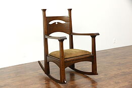 Arts & Crafts Antique Oak Craftsman Rocking Chair or Rocker, New Upholstery