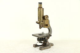 Victorian Brass & Iron Antique English Microscope, Hawksley London #30886