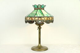 Leaded Stained Glass Shade Antique 1910 Table Lamp #31637